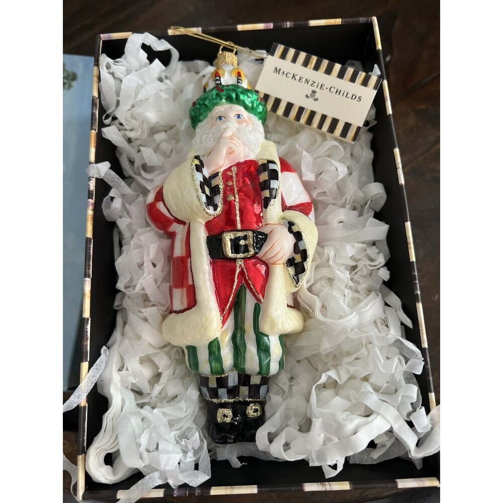 MACKENZIE CHILDS Santa Lucia Christmas Glass Ornament New In Box!